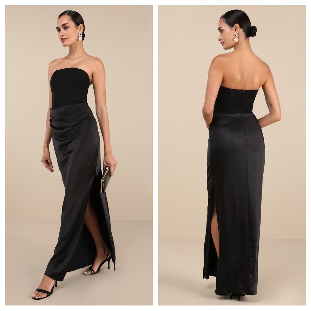 Lulu's Mela Black Strapless Draped Maxi Dress